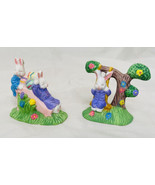 2 Vtg Porcelain Easter Bunny Figurines for Display or Village Slide swing - £23.68 GBP