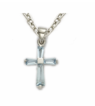 Sterling Silver March Aquamarine Birthstone Baby Cross Necklace &amp; Chain - £47.95 GBP