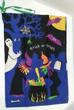 Vintage Cloth Halloween TRICK or TREAT Witch Ghost Bat Child&#39;s Candy Bag 15x20&quot; - £9.49 GBP