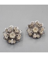 Vintage Sarah Coventry Earrings Clip On Silver Tone Rhinestone Flower Sm... - €17,35 EUR