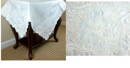 33x33&quot; Tablecloth Embroidered Embroidery Fabric White Square Polyester W... - $52.99