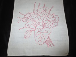 UNUSED Handmade RED WORK FLORAL EMBROIDERY Linen Table Runner - 12&quot; x 40&quot; - £9.41 GBP