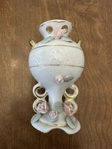 Vintage Ucagco Hand Painted Porcelain Vase  Urn w Pink Roses &amp; Gold Trim 5” - £7.48 GBP