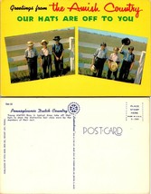 Pennsylvania(PA) Dutch Country Amish Boys Our Hats Are Off To You VTG Postcard - £7.40 GBP
