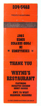 Wayne&#39;s Restaurant - Branson, Missouri 20 Strike Matchbook Cover MO Matchcover - £1.19 GBP