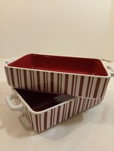 Set of 2 Candy Cane Striped Stoneware Loaf Pans with 2 Handles and Red i... - £15.82 GBP