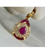 OLD EXCLUSIVE NATURAL HEATED RUBY PEAR CUT DIAMOND PENDANT IN 18K YELLOW... - £1,305.56 GBP