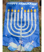 Happy Hanukkah Garden Flag 42&quot;x28&quot; Menorah Jewish Stars Dreidels Blue Si... - $20.17 CAD