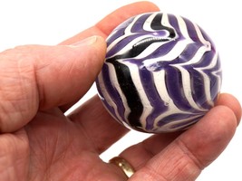 Art Glass Marble Reverse Twisted Spiral Swirl Purple &amp; White One Black Swirl - £51.76 GBP