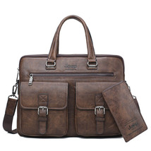 JEEP BULUO Famous Brand Business Briefcase Bag2pcs/set Split Leather Shoulder Ba - £78.24 GBP