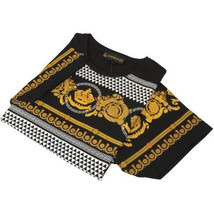 Men LAVERITA European Fashion Crew Shirt Rhine Stones Crown Floral 12087 Black image 2