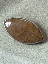 Estate Large Pinched Oval Brown &amp; Cream Agate Stone in Unmarked Silver F... - $28.80
