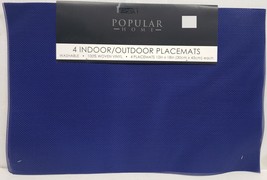 Set of 4 In/Outdoor Woven Vinyl Kitchen Placemats (12&quot;x18&quot;) DARK BLUE COLOR, PH - £15.48 GBP