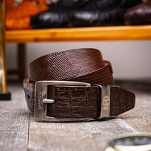 Giovanni Genuine Exotic Lizard Ring Caiman Belly Belt Brown image 4