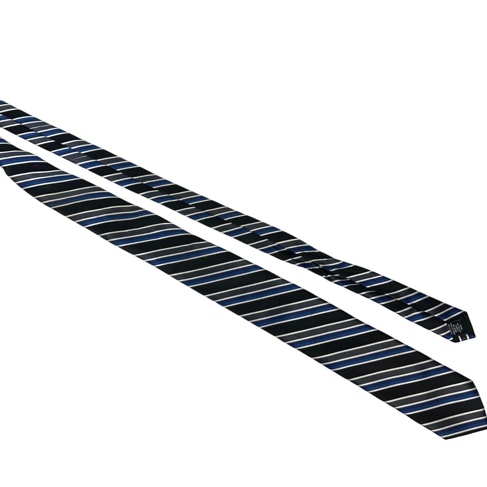 JF J.Ferrar Black &amp; Blue Striped Polyester Mens Tie - $19.65