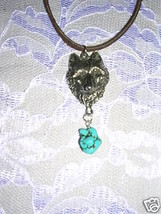 WOLF HEAD FACE w TURQUOISE NUGGET 18&quot; NECKLACE WOLVES - $19.61 CAD