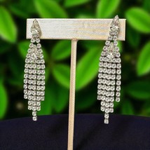 Vintage Pierced Dangle Drop Earrings Women Silver Tone White Stones - $242.70 MXN