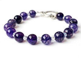 Purple Dragon Vein Agate Bracelet, Purple Bead Bracelet for Women, Agate Beaded  - £17.69 GBP