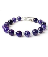 Purple Dragon Vein Agate Bracelet, Purple Bead Bracelet for Women, Agate... - £17.98 GBP