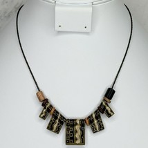 Chico&#39;s Beaded Enamel Bib Bronze Tone Necklace - £7.77 GBP