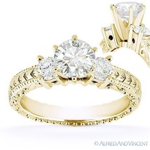 Forever ONE D-E-F Round Cut Moissanite 14k Yellow Gold 3-Stone Engagement Ring - £770.62 GBP+