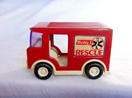 VINTAGE METAL BUDDY L RED RESCUE VAN - TRUCK  4&quot; LONG  MADE IN JAPAN  - $14.80