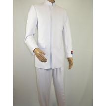 Men Apollo King Band Collarless Church Suit Mandarin 5 Hidden Buttons AG58 White image 6
