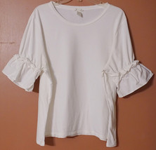 H&amp;M White Soft 100% Cotton Ruffle 3/4 Sleeve Pullover Blouse Top T-SHIRT Xl - $7.91