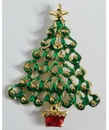 Christmas Tree Gold Tone Ornaments Star Red Stand Vintage Brooch Pin - $12.99