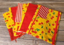 Yellow with Red Cherry Fabric Book Cover Double Sided Pencil Pockets Pag... - £11.21 GBP