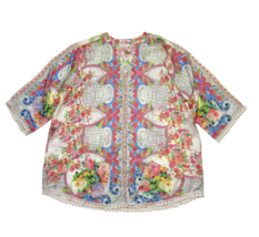 NWT Johnny Was Blush Button-Down Blouse in Floral Print Lightweight Silk Top XL - £125.16 GBP