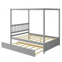 Gray Full Size Canopy Platform Bed with Twin Roller Trundle Bed - $11,530.99 MXN