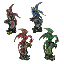 Zeckos Dueling Dragons 4 Piece Dragon On Geode Figurine Set - £31.47 GBP