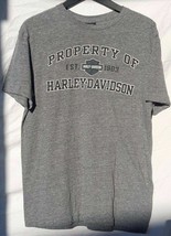 Property Of Harley Davidson Denton County TX T Shirt Large Gray - $10.29