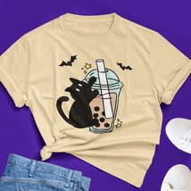 BLACK CAT BUBBLE Tea T-shirt | Kawaii Harajuku Taiwan Tapioca Boba Pearls | Spoo - £24.11 GBP