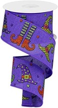 Glitter Witch Legs Hats Wired Edge Ribbon 2.5&quot; x 10 Yards Purple - $35.04