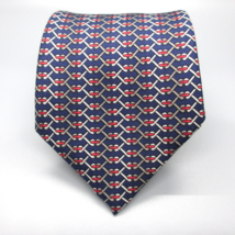 Hermes Men&#39;s Neck Tie Blue Red Geometric Silk 7060 TA Neiman Marcus - £60.63 GBP