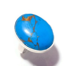 Blue Copper Turquoise Oval Cab Gemstone 925 Silver Overlay Handmade Ring US-7 - £7.82 GBP