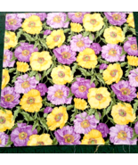 Fabric Hoffman 9-1/2&quot; Square Purple &amp; Yellow Zinnias on Black Background... - $2.25