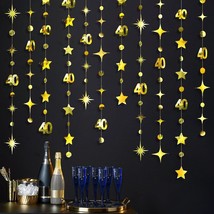 Gold 40Th Birthday Decorations Number 40 Circle Dot Twinkle Star Garland Metalli - $22.99