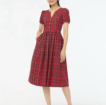 J. Crew Stewart Tartan Puff Sleeve Plaid Midi Dress Size 8 Cotton Blend ... - $652.21 MXN