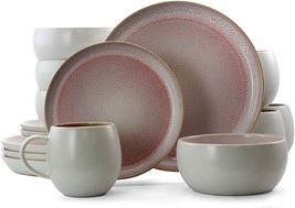 Elama 16pc Mocha Muave Round Luxury Stoneware Dinnerware Complete Set for 4 - £79.67 GBP