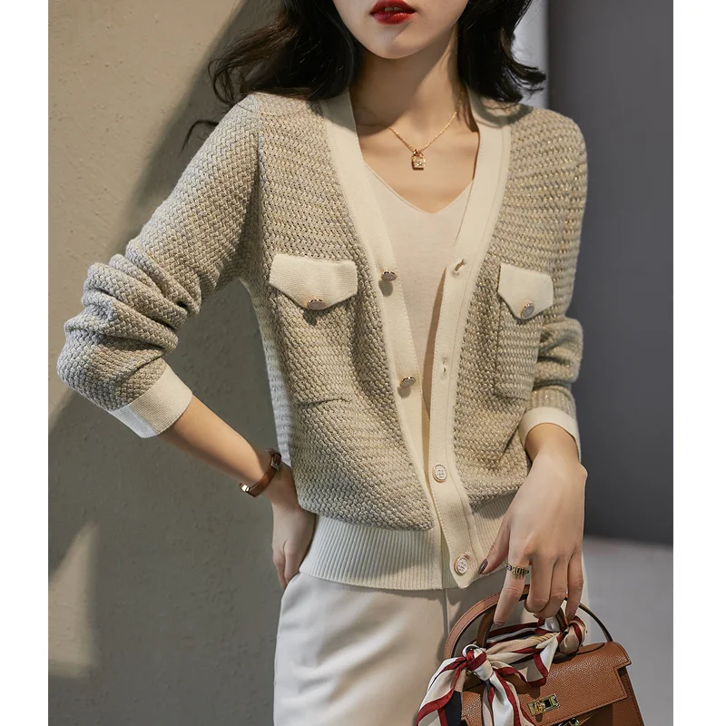 Temperament small fragrant wind cashmere knit cardigan female spring and autumn  - £164.36 GBP