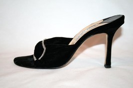 JIMMY CHOO Black Velvet Crystal Buckle Evening Shoes Heels 37-1/2 7.5 - £262.98 GBP