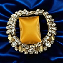 Vintage Rhinestone Bracelet Champagne Chunky Statement Gilded Age Gold Tone - $8.99