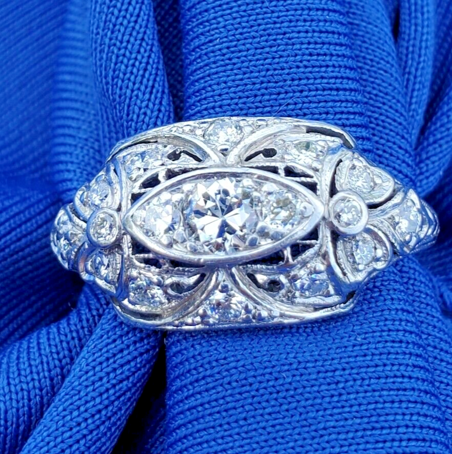 Earth mined Diamond Platinum Deco Engagement Ring 1ct Antique Filigree Statement Item image 9