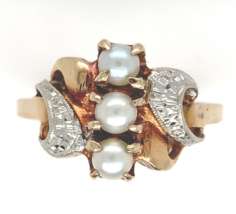 10k Yellow Gold Pearl Ring with White Gold Accents Size 8.25 Jewelry (#J6616) - £263.60 GBP