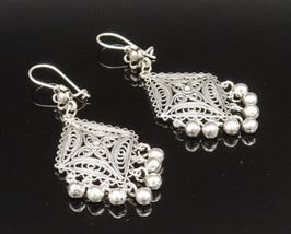 925 Sterling Silver - Vintage Wavy Edge Beaded Diamond Shaped Earrings -... - £53.81 GBP