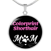 Colorprint Shorthair Cat Mom Necklace Circle Pendant Stainless Steel or 18k Gol - £38.91 GBP+