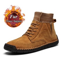 Winter Men Snow Boots Warm  Men Suede Motorcycle Boots Fashion Handmade Winter A - £56.08 GBP